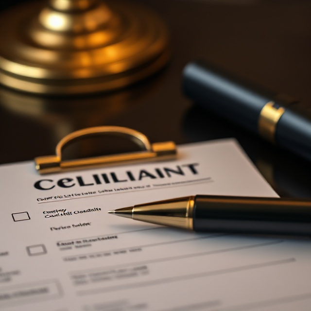 Compliance checklist and pen on a desk