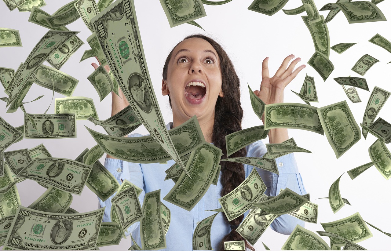 Happy winner celebrating a casino bonus
