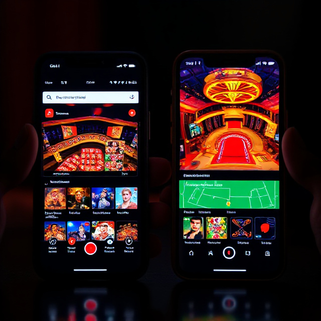 Two phones comparing browser and app live casino streams