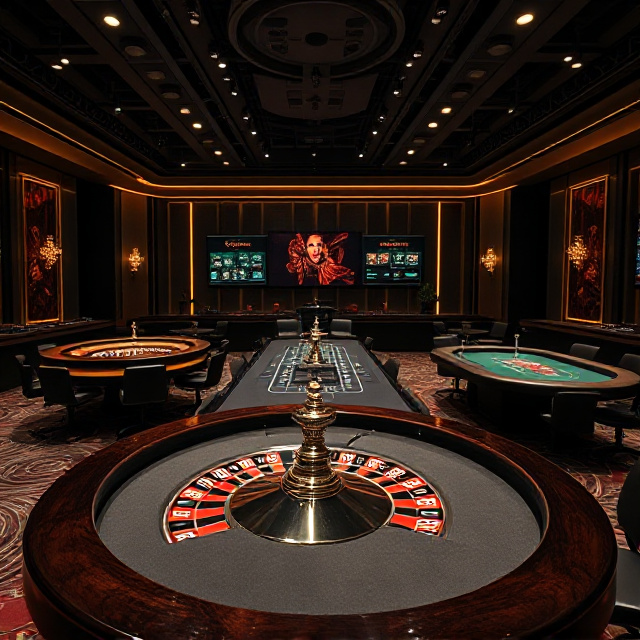 Live dealer studio with roulette and baccarat tables