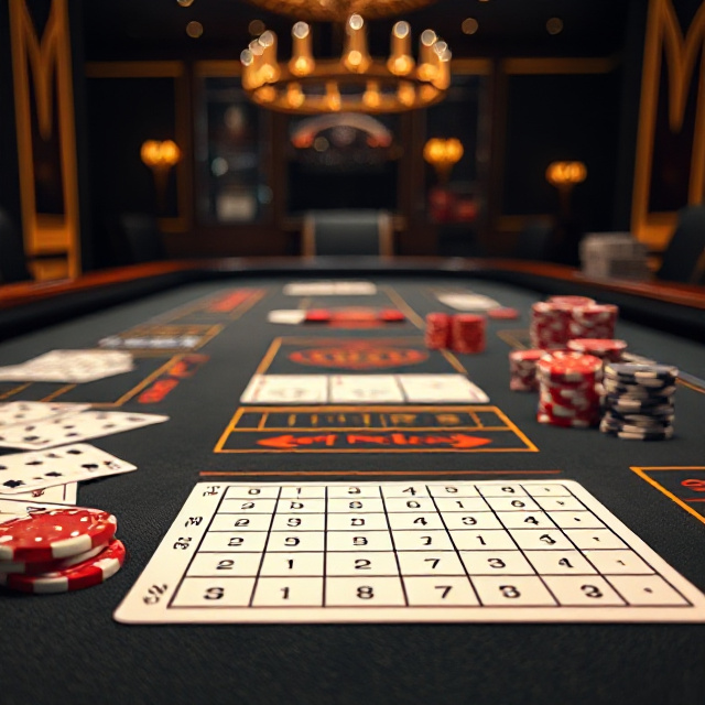 Baccarat table with chips and a Big Road scorecard