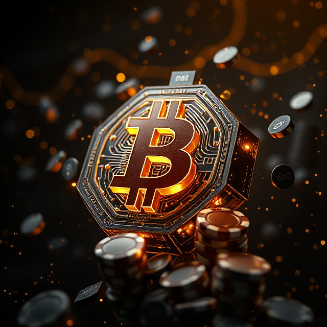 Blockchain concept merged with casino chips